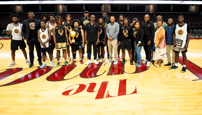 Hoops After Dark players and coaches at the Rocket Mortgage Field House